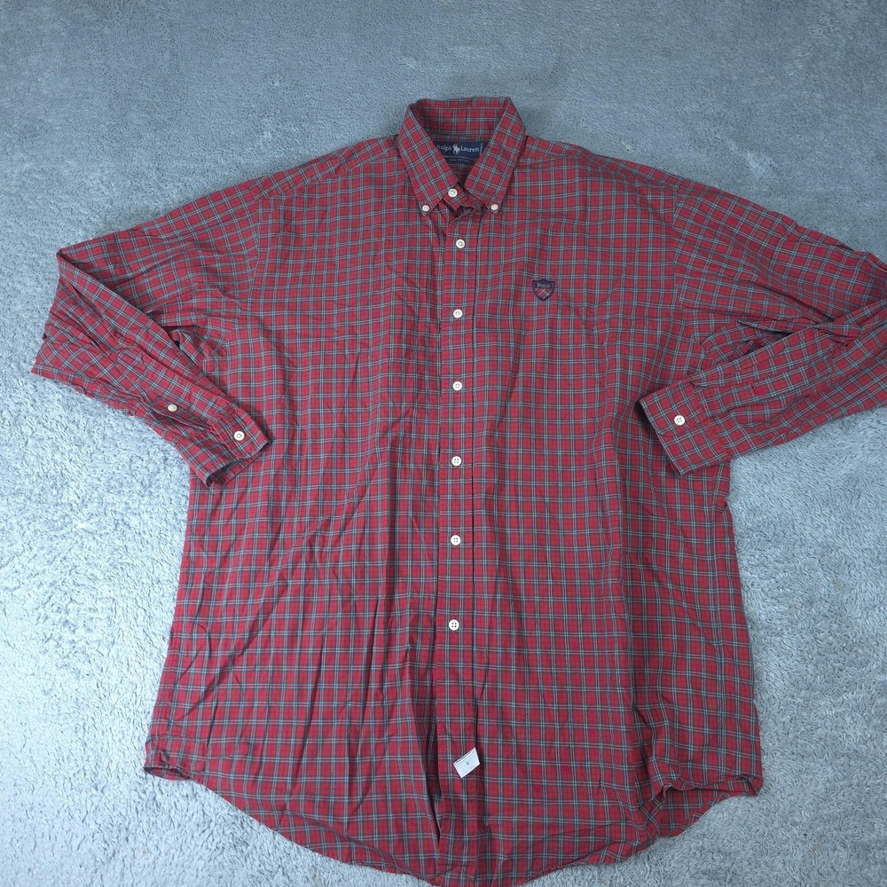 Vintage Ralph Lauren Shirt Mens Medium Red Plaid Long Sleeve Button Down Classic